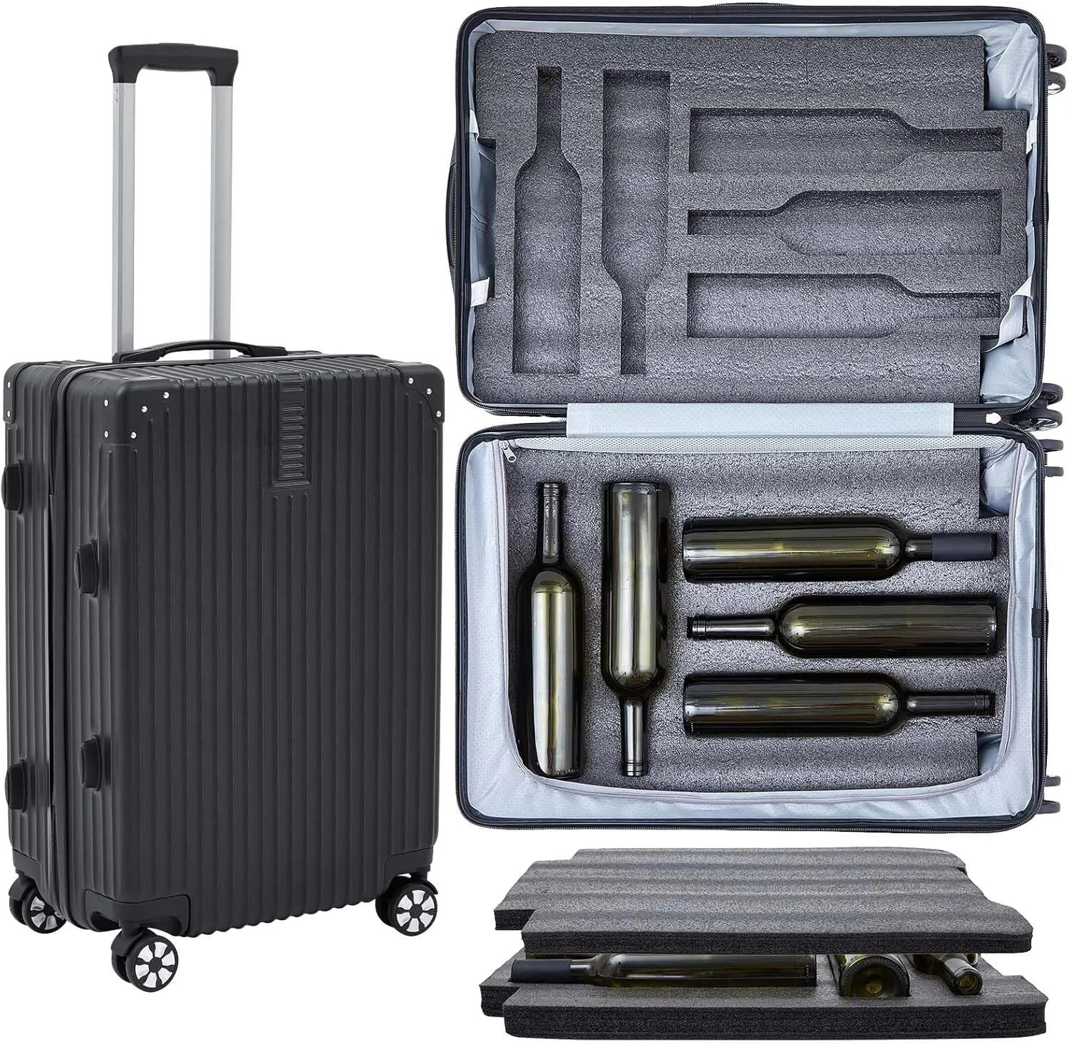 Wine Suitcase for Airplane Wine Carrier Luggage Hold 10 Standard 750ml Size Bottle Universal Wheeled Travel Case with Removable Foam Insert for Professional Gift(Classic,24")