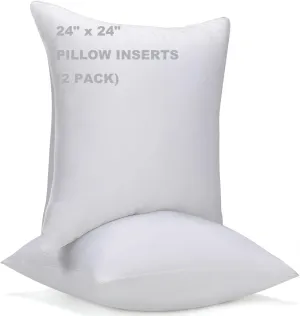 WINGLAM，Throw Pillow Inserts,Decorative Stuffer Pillows，Sham Stuffer，White, 2 Pack，24x24 Inches, Hypoallergenic，Polyester,Ultra Soft，Lightweight Down Alternative,Square(2)
