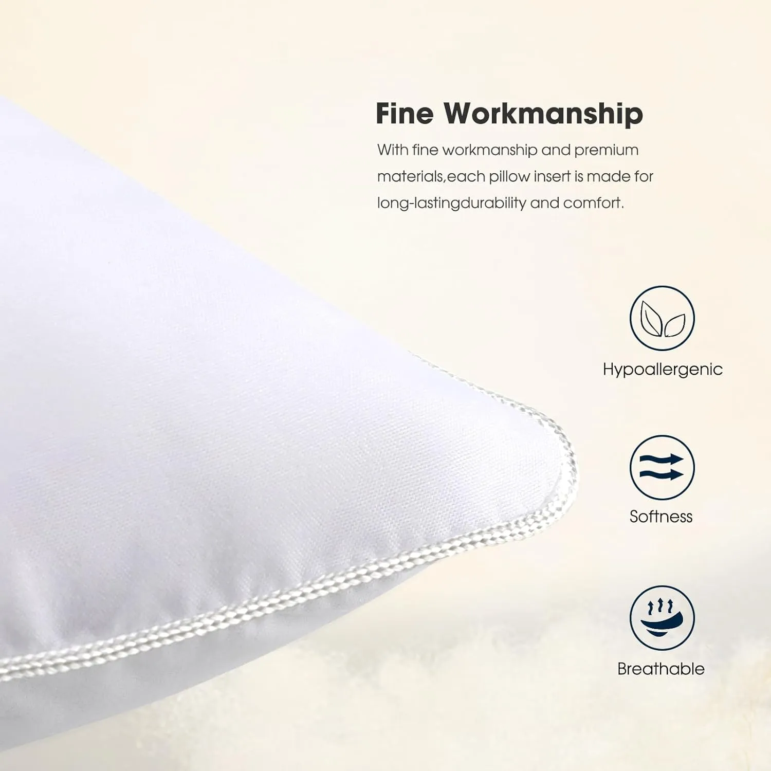 WINGLAM，Throw Pillow Inserts,Decorative Stuffer Pillows，Sham Stuffer，White, 2 Pack，24x24 Inches, Hypoallergenic，Polyester,Ultra Soft，Lightweight Down Alternative,Square(2)
