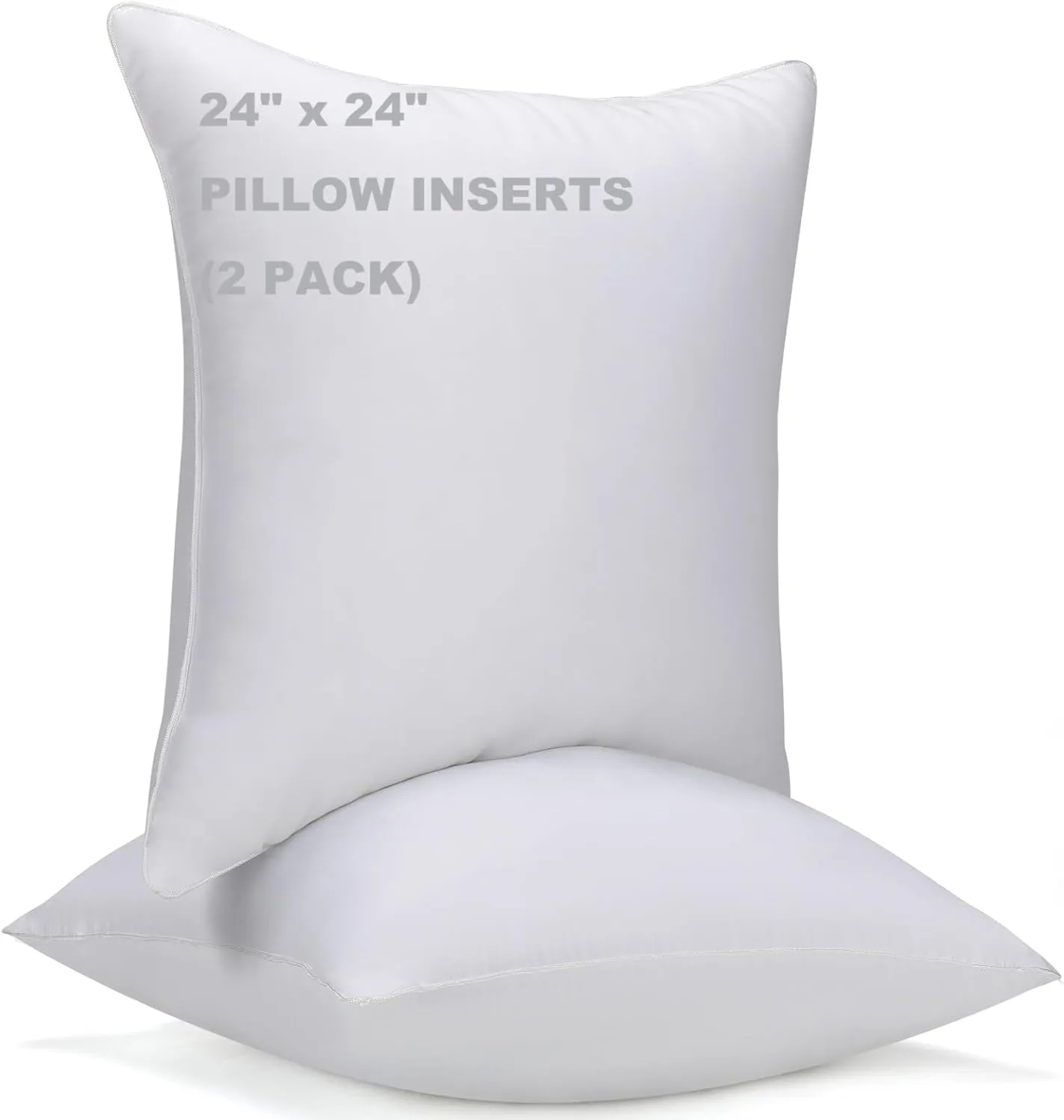 WINGLAM，Throw Pillow Inserts,Decorative Stuffer Pillows，Sham Stuffer，White, 2 Pack，24x24 Inches, Hypoallergenic，Polyester,Ultra Soft，Lightweight Down Alternative,Square(2)