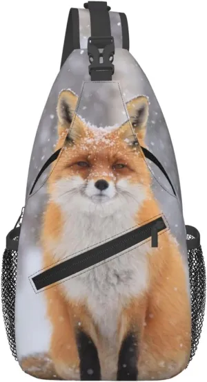 Winter Snowfall Natural Red Fox Sling Crossbody Bag-Travel Hiking Chest Backpack,Casual Daypack for Women and Men,Lightweight Shoulder Purse for Daily Use and Outdoor Adventures