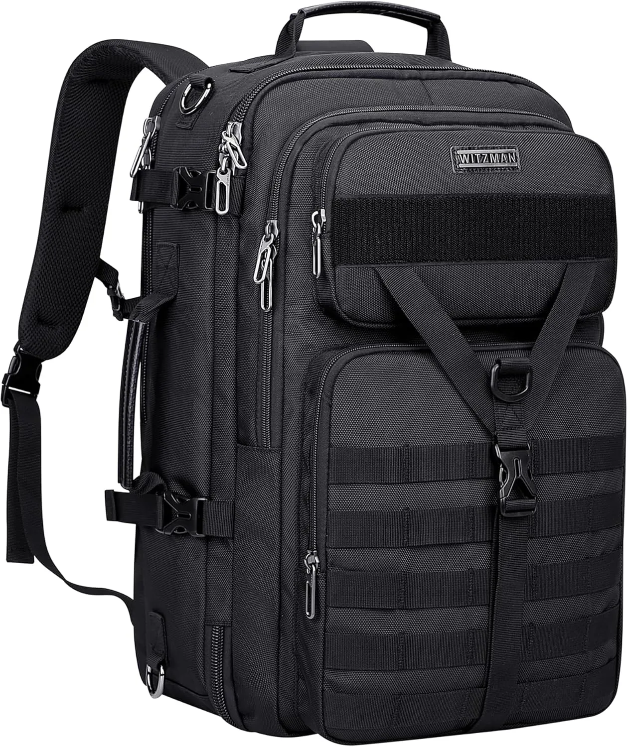 WITZMAN Carry On Travel Backpack for Men Large Convertible 45L Duffle Bag fit 17 Inch Laptop Airline Approved (B688 Black