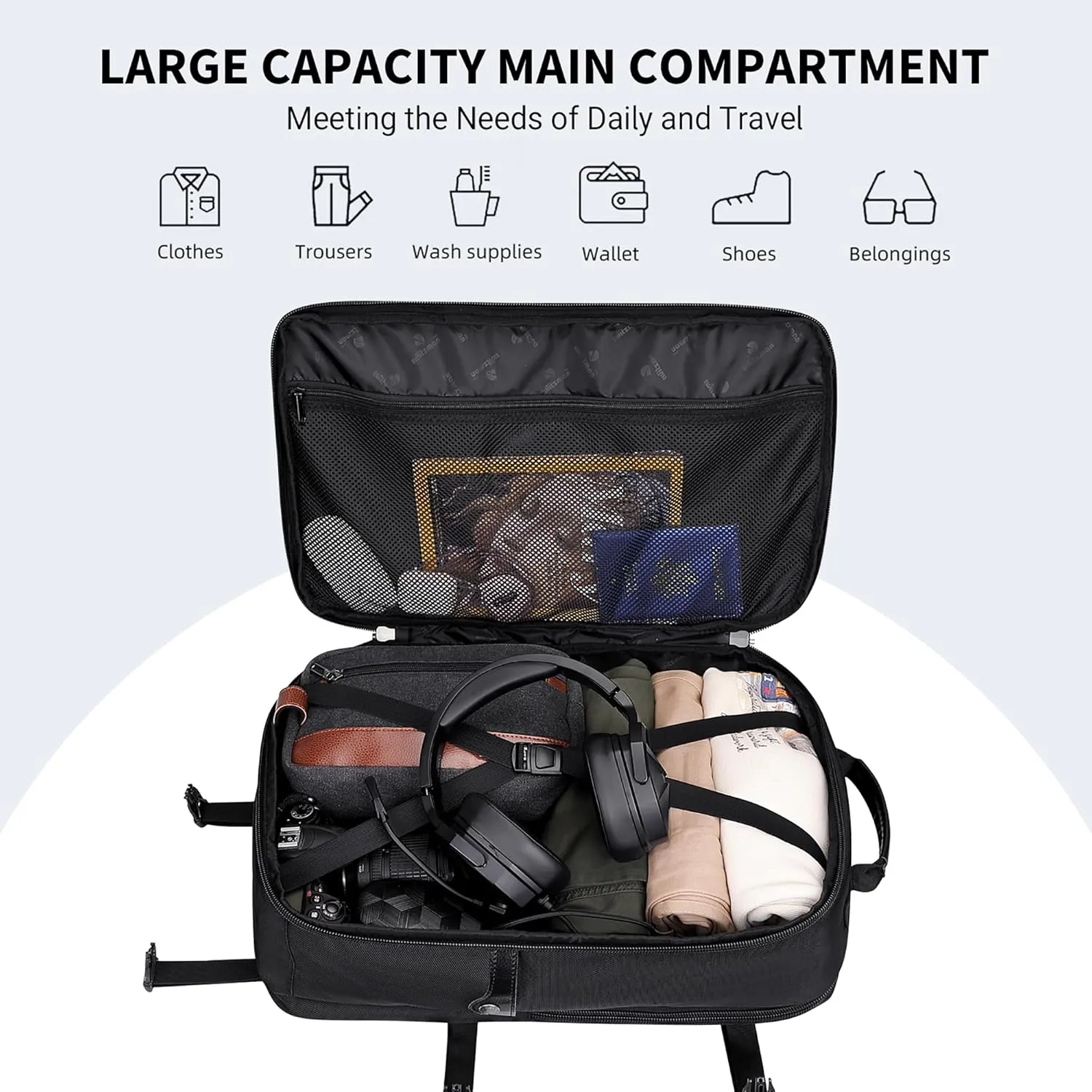 WITZMAN Carry On Travel Backpack for Men Large Convertible 45L Duffle Bag fit 17 Inch Laptop Airline Approved (B688 Black