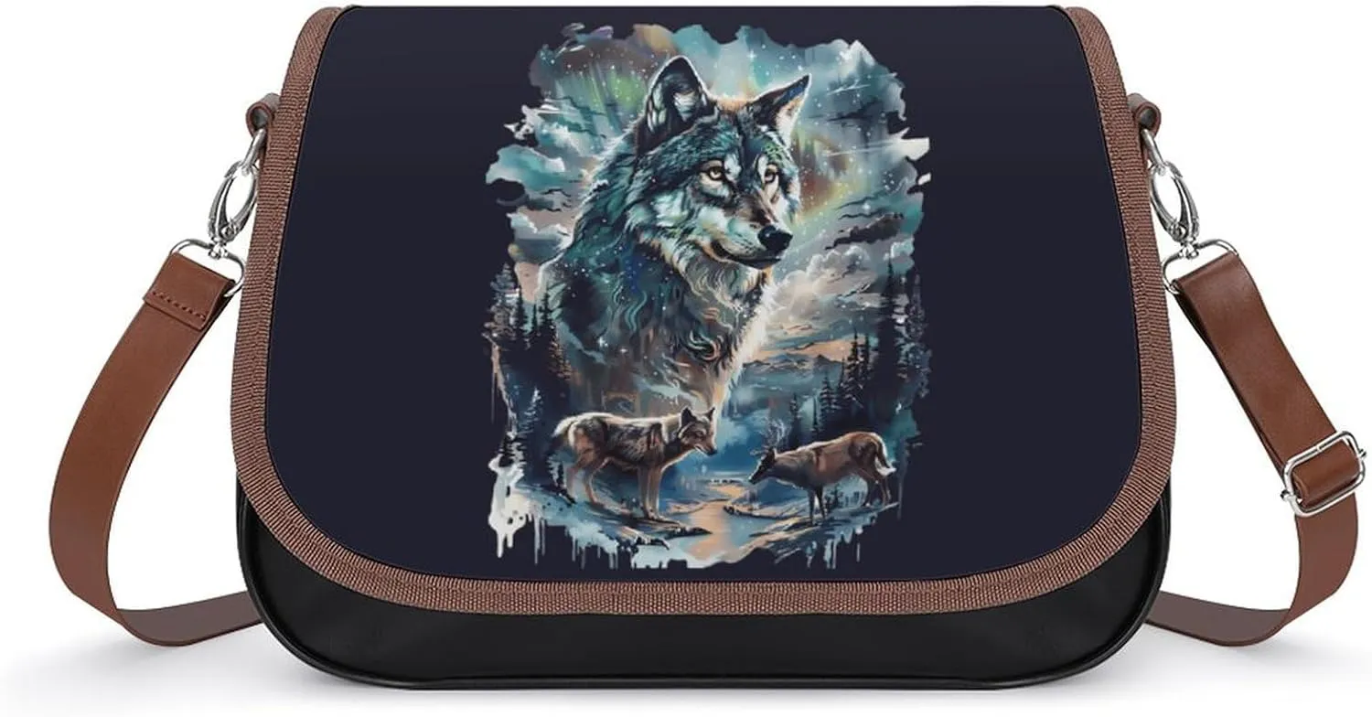 Wolf and Deer Women's Small Sling Crossbody Bag Trendy Messenger Bags with Adjustable Strap for Travel