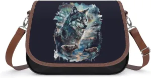 Wolf and Deer Women's Small Sling Crossbody Bag Trendy Messenger Bags with Adjustable Strap for Travel