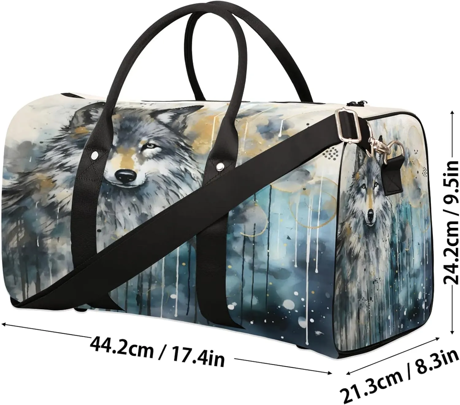 Wolf Wildlife Travel Duffle Bag, Sports Gym Bags for Women Men, Carry On Weekender Overnight Workout Airplane Trips Bag