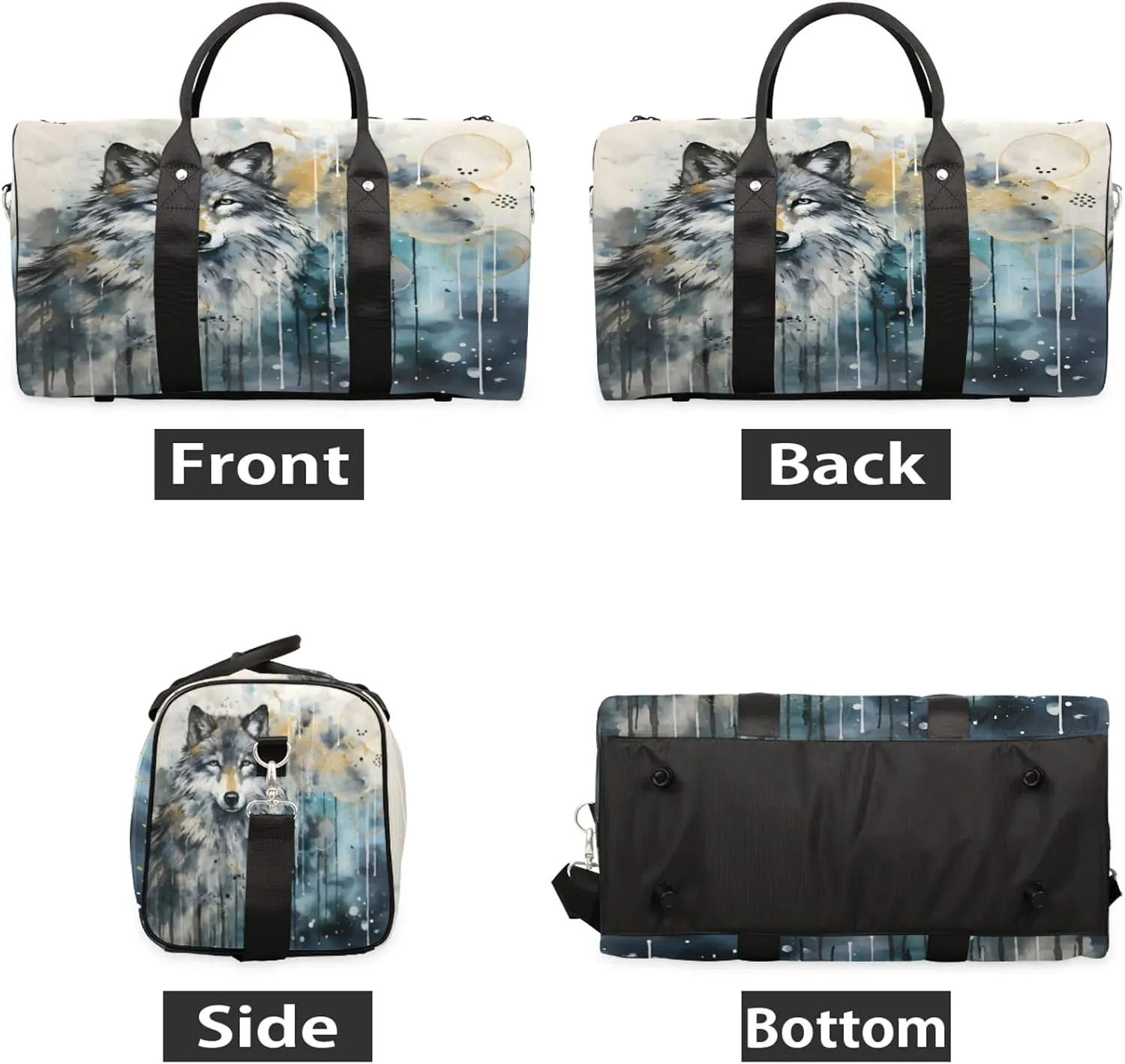 Wolf Wildlife Travel Duffle Bag, Sports Gym Bags for Women Men, Carry On Weekender Overnight Workout Airplane Trips Bag