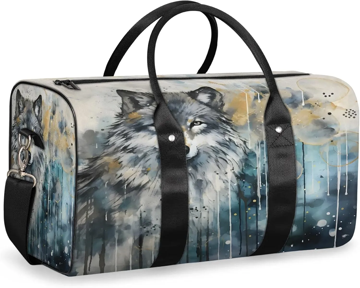 Wolf Wildlife Travel Duffle Bag, Sports Gym Bags for Women Men, Carry On Weekender Overnight Workout Airplane Trips Bag