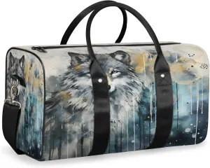 Wolf Wildlife Travel Duffle Bag, Sports Gym Bags for Women Men, Carry On Weekender Overnight Workout Airplane Trips Bag