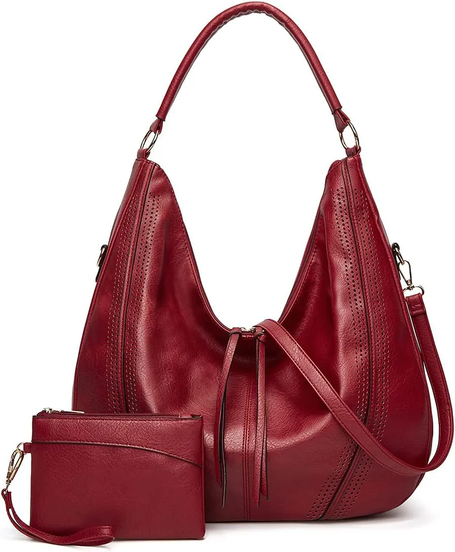 Women Shoulder Bag Tote Bag PU Leather Large Capacity Handbag Wallet Purse 2Pcs Set