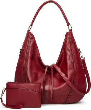 Women Shoulder Bag Tote Bag PU Leather Large Capacity Handbag Wallet Purse 2Pcs Set