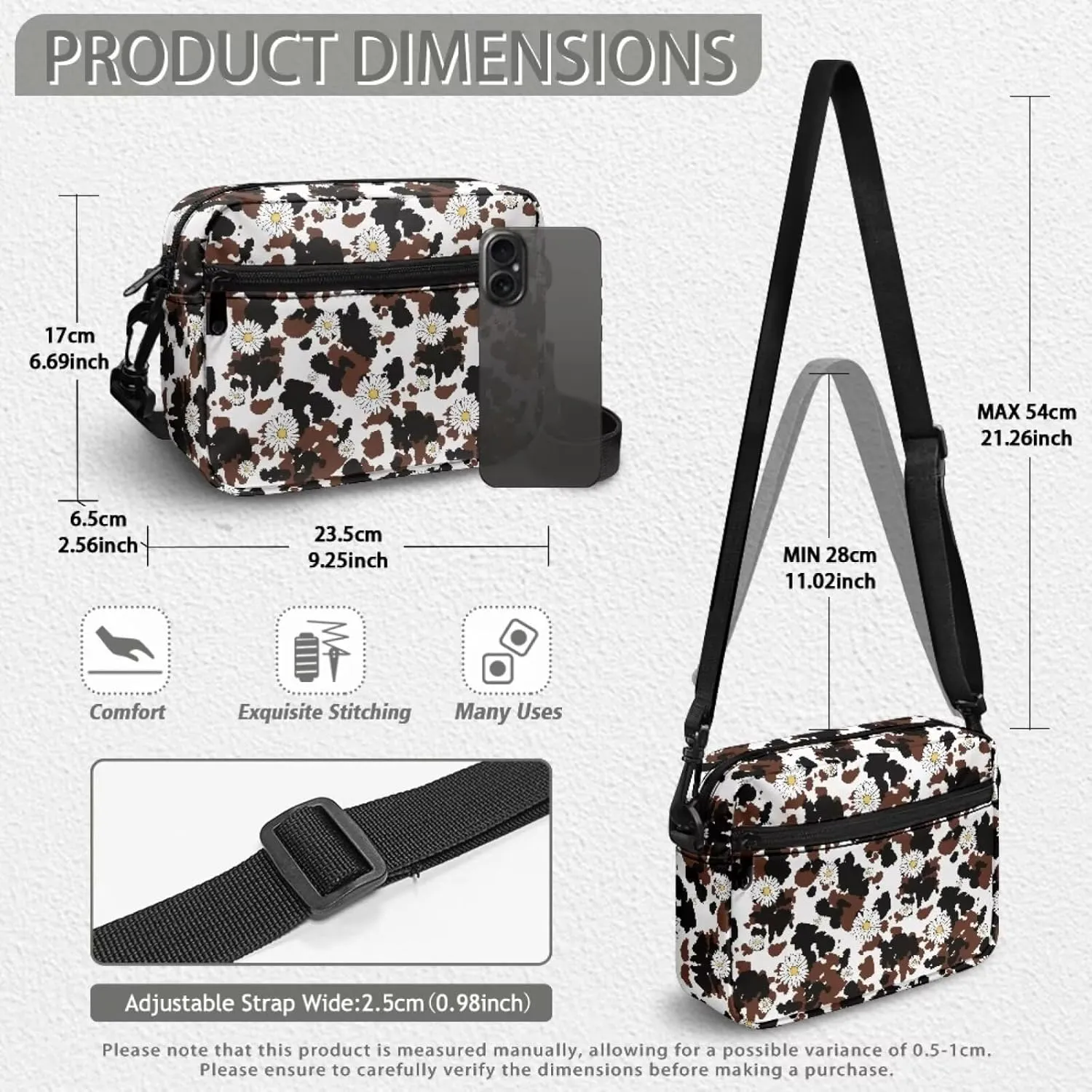 Women Shoulder Handbag Roomy Multiple Pocket Bag Crossbody Purse Fashion Messenger Bag with Adjustable Straps