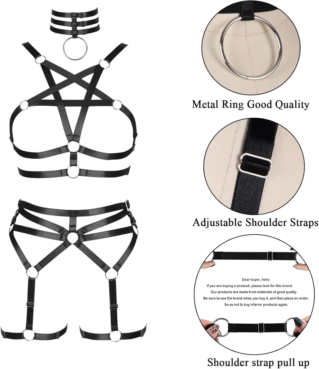 Women's Body Harness Pentagram Bra Set Punk Garter Leg Waist Dance Elastic Gothic Carnival Accessories