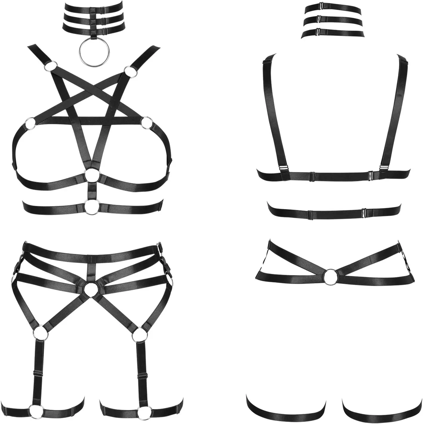 Women's Body Harness Pentagram Bra Set Punk Garter Leg Waist Dance Elastic Gothic Carnival Accessories