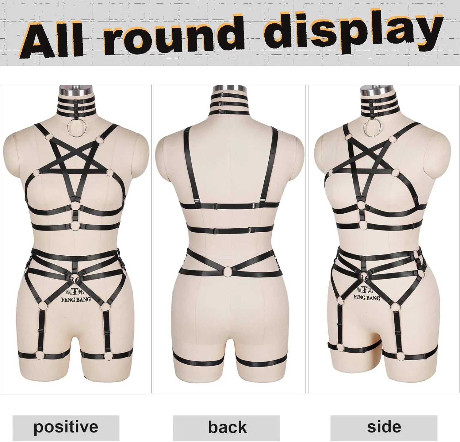 Women's Body Harness Pentagram Bra Set Punk Garter Leg Waist Dance Elastic Gothic Carnival Accessories