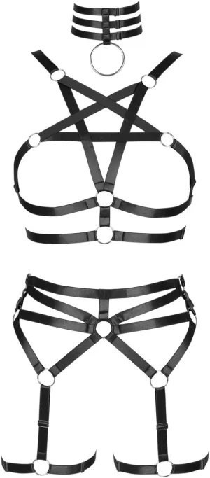 Women's Body Harness Pentagram Bra Set Punk Garter Leg Waist Dance Elastic Gothic Carnival Accessories