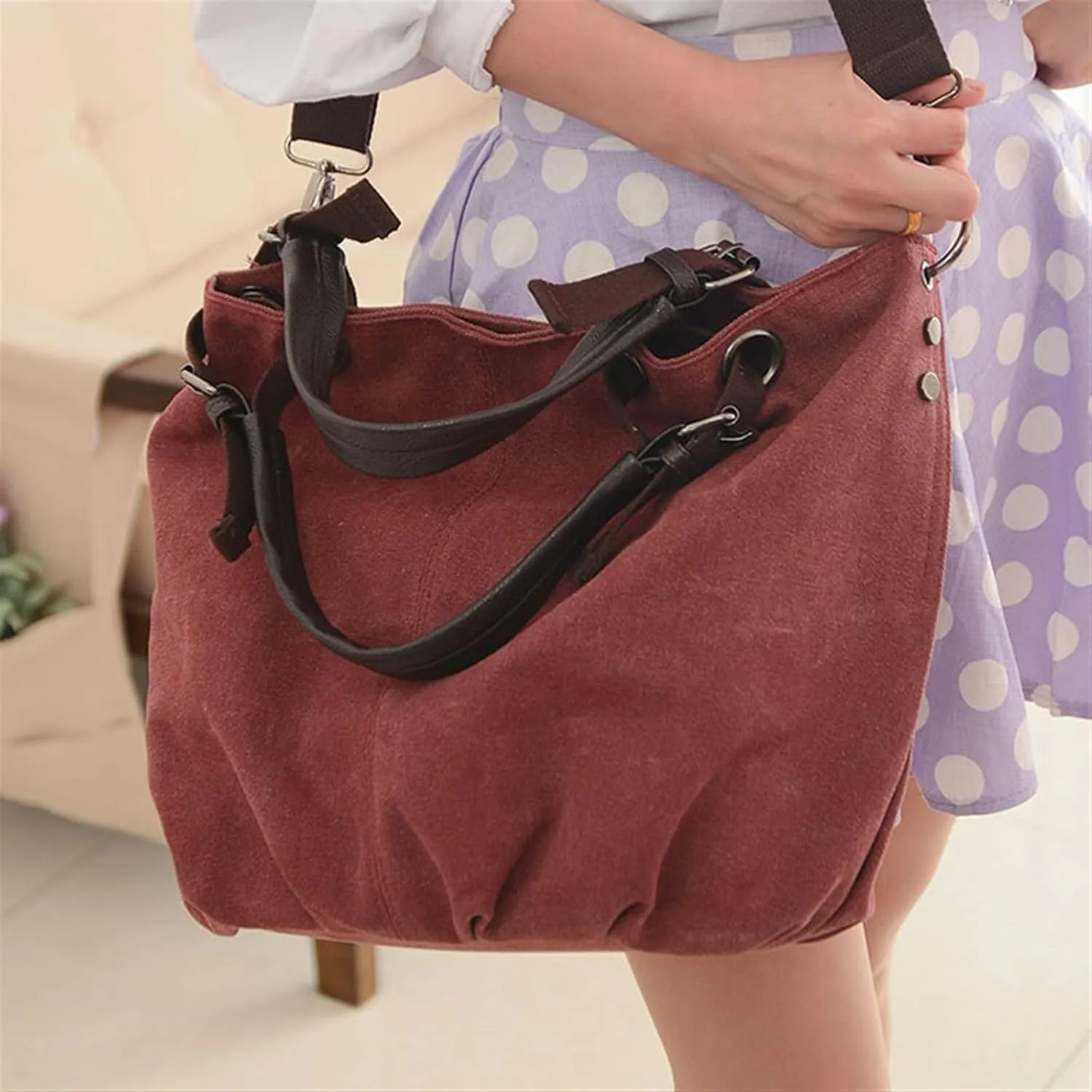 Women's Canvas Bag Large Capacity Handbag Shoulder Messenger Bag(A)