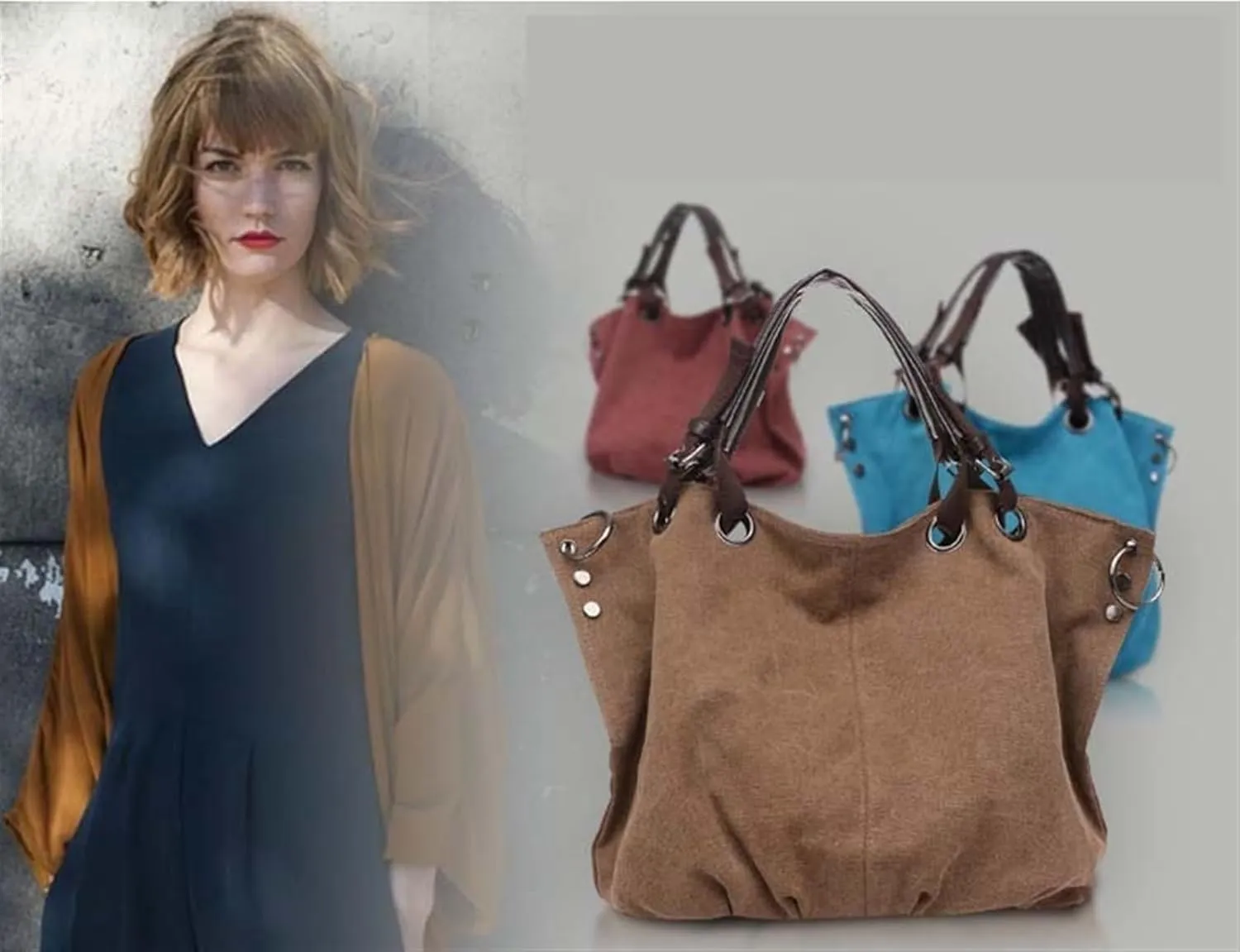 Women's Canvas Bag Large Capacity Handbag Shoulder Messenger Bag(A)