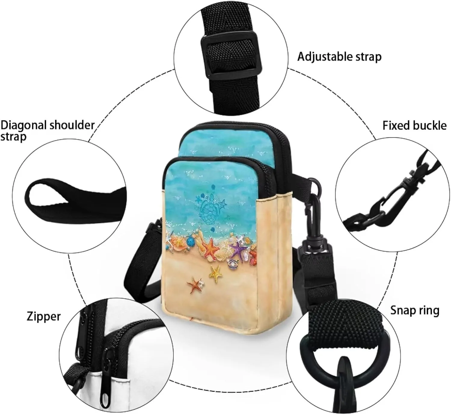 Women's Casual One Shoulder Handbag with Adjustable Strap Double Layered Zipper Snap Ring Fashion Bag