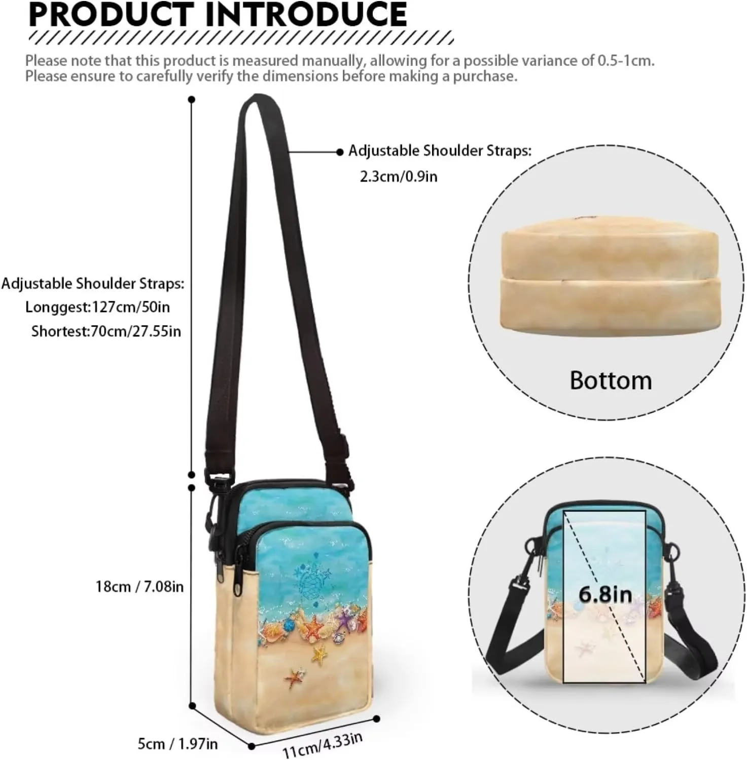 Women's Casual One Shoulder Handbag with Adjustable Strap Double Layered Zipper Snap Ring Fashion Bag
