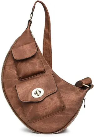 Women’s Crescent Shaped Crossbody Bag, PU Leather Casual Fashion Dumpling Hobo Shoulder Purse, Novelty Punk Sling Chest Bag