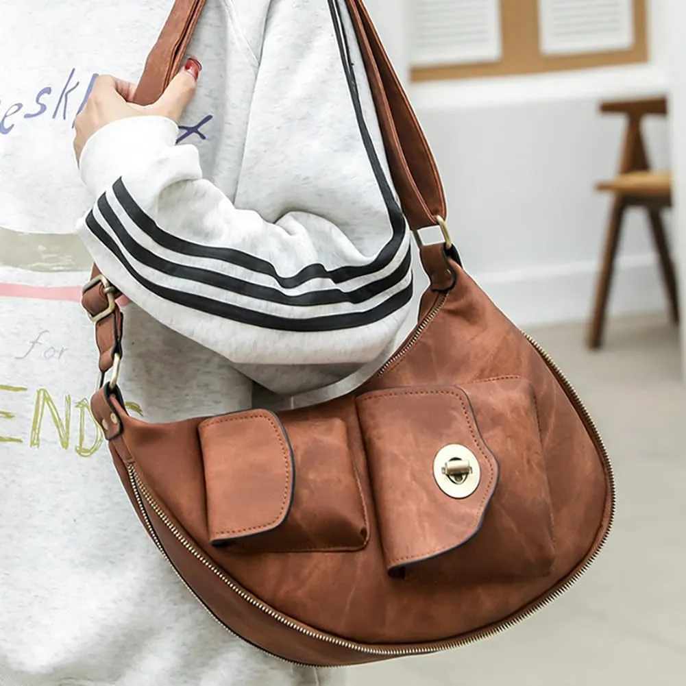 Women’s Crescent Shaped Crossbody Bag, PU Leather Casual Fashion Dumpling Hobo Shoulder Purse, Novelty Punk Sling Chest Bag