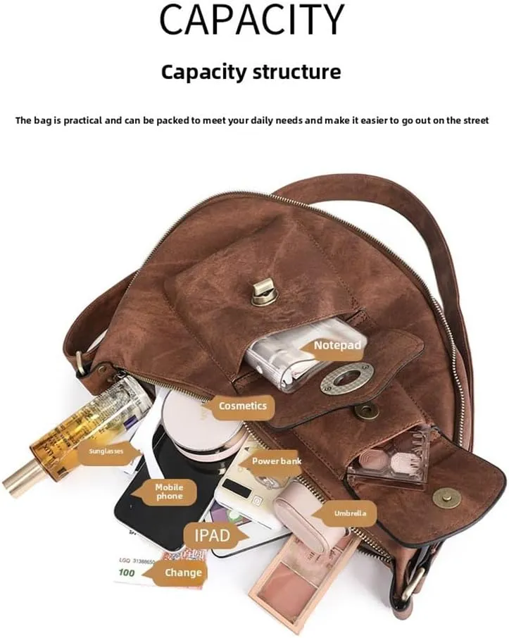 Women’s Crescent Shaped Crossbody Bag, PU Leather Casual Fashion Dumpling Hobo Shoulder Purse, Novelty Punk Sling Chest Bag