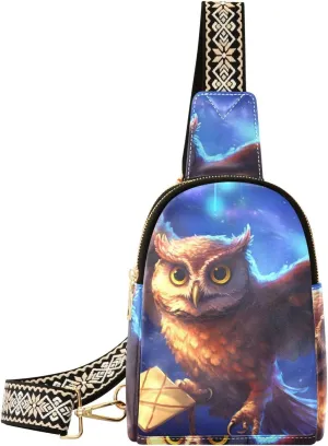Womens Crossbody Bag Owl Hover Print PU Leather Sling Bag with Adjustable Strap Zipper Closure Water Resistant