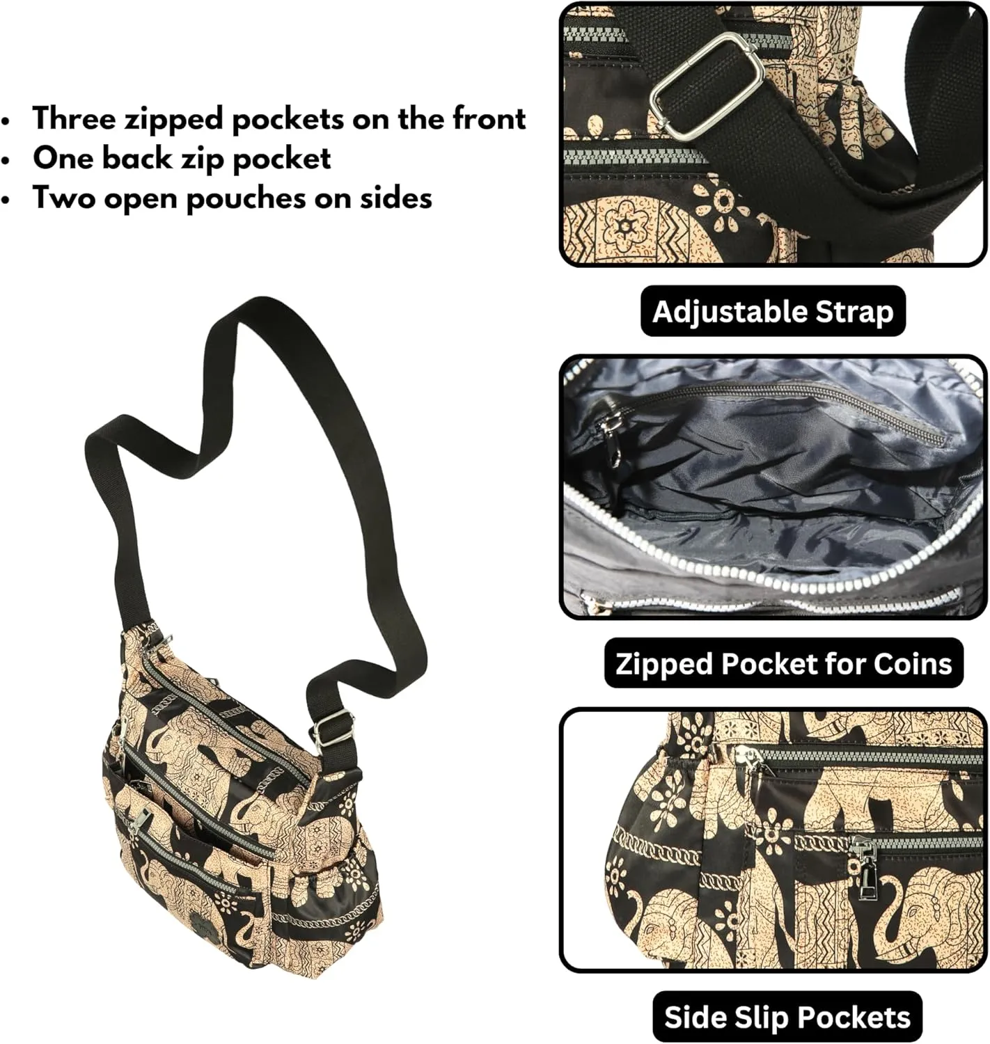 Women's Lightweight Cross Body Handbag - Large Size Multipocket Light Waterproof Fabric Messenger Bag - Kiana