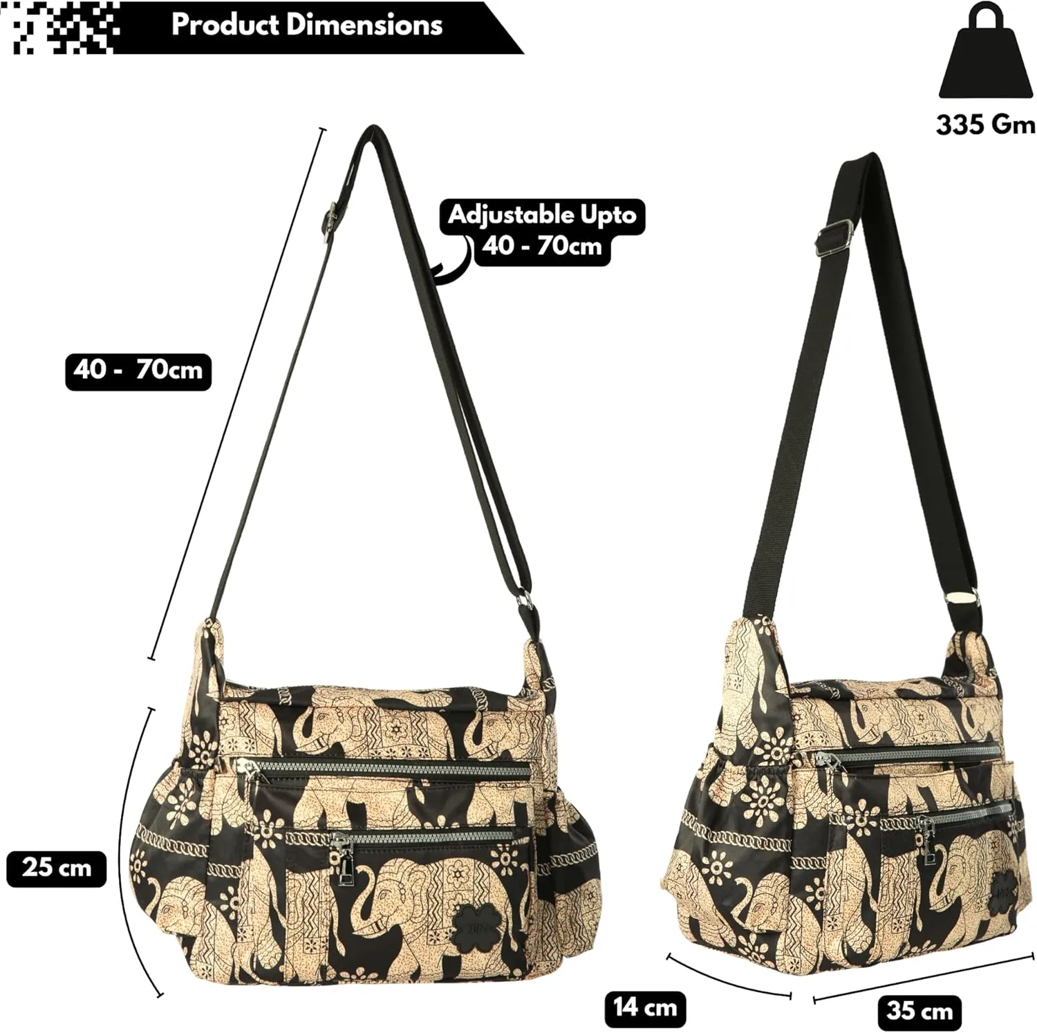 Women's Lightweight Cross Body Handbag - Large Size Multipocket Light Waterproof Fabric Messenger Bag - Kiana
