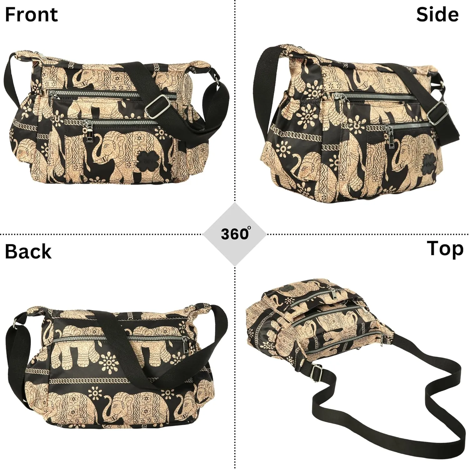 Women's Lightweight Cross Body Handbag - Large Size Multipocket Light Waterproof Fabric Messenger Bag - Kiana