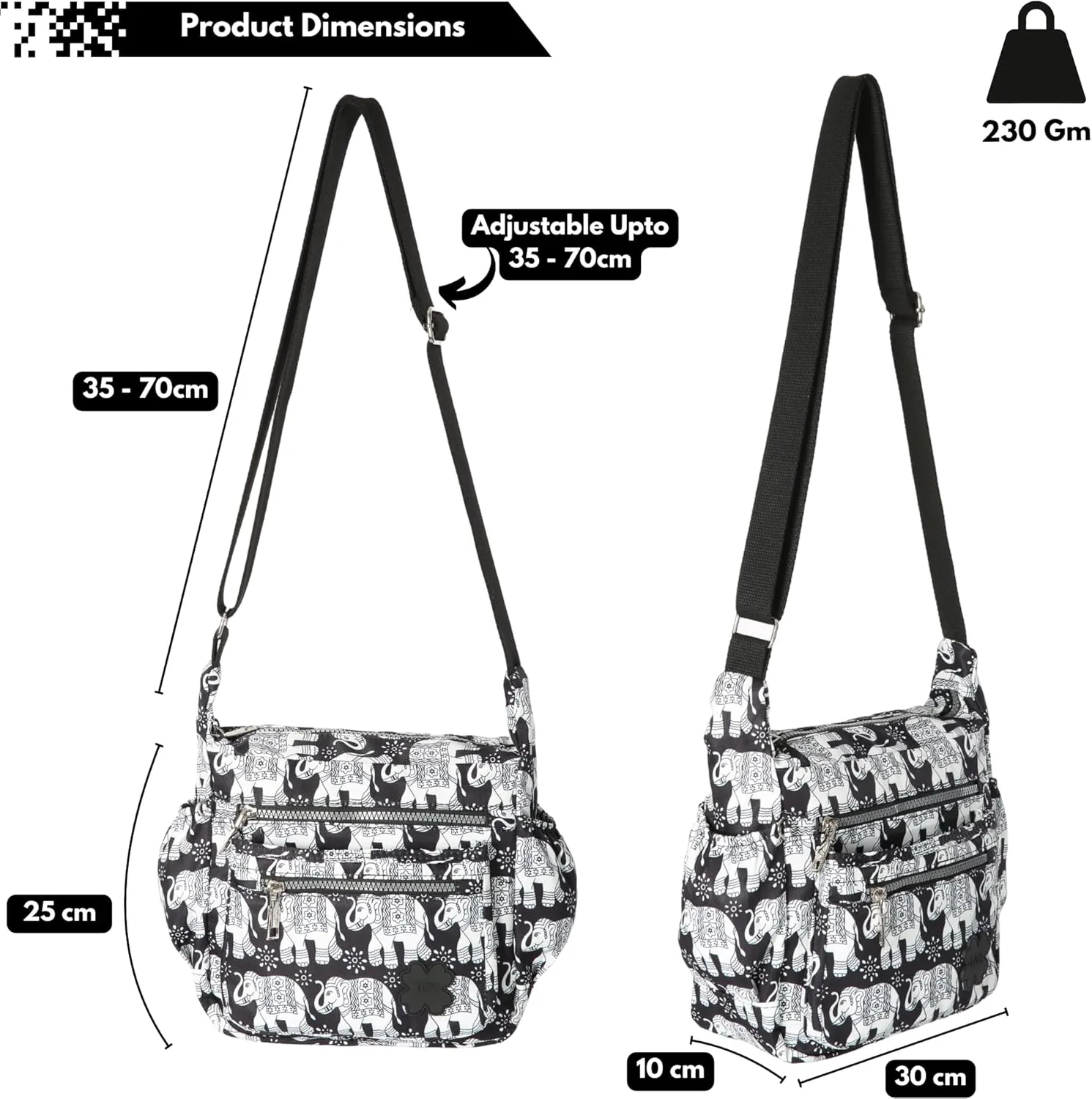 Womens Lightweight Cross Body Handbag - Medium Size Multipocket Rainproof Fabric Messenger Cross-Body Bag - Poppy