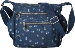Womens Lightweight Cross Body Handbag - Medium Size Multipocket Rainproof Fabric Messenger Cross-Body Bag - Poppy