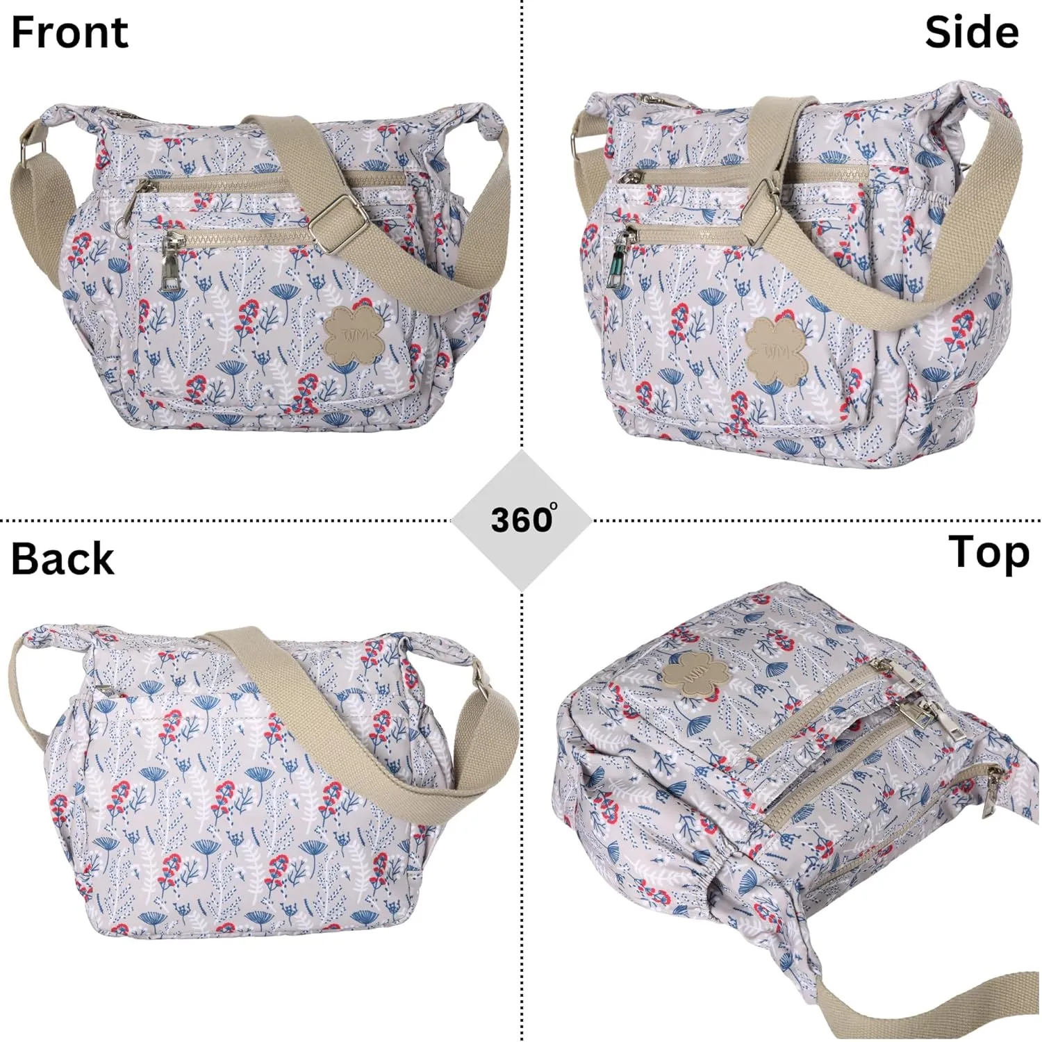 Womens Lightweight Cross Body Handbag - Medium Size Multipocket Rainproof Fabric Messenger Cross-Body Bag - Poppy
