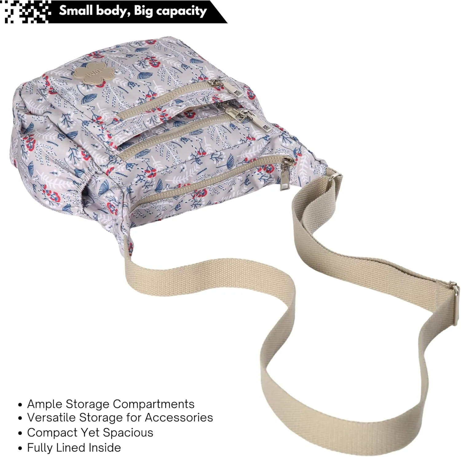 Womens Lightweight Cross Body Handbag - Medium Size Multipocket Rainproof Fabric Messenger Cross-Body Bag - Poppy