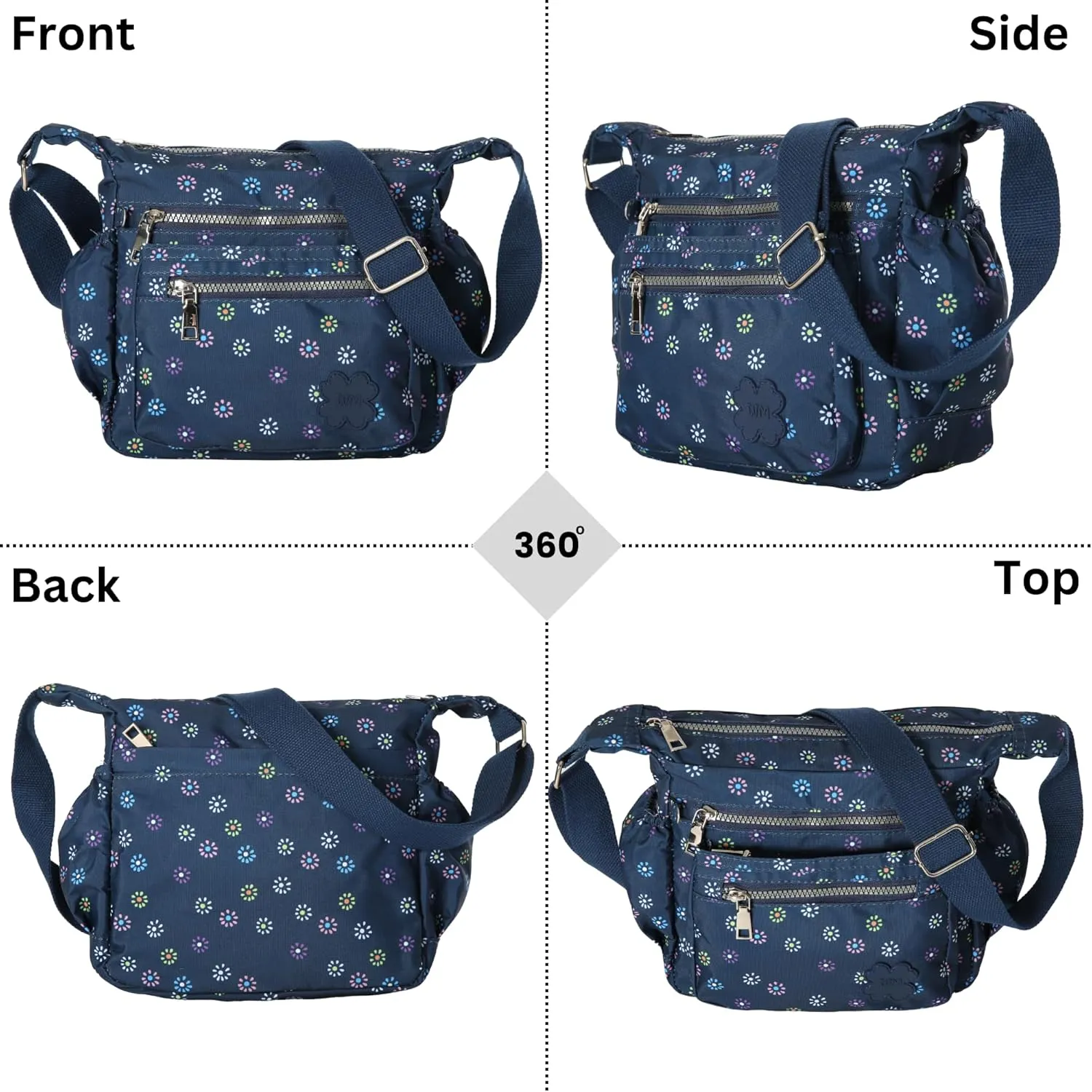 Womens Lightweight Cross Body Handbag - Medium Size Multipocket Rainproof Fabric Messenger Cross-Body Bag - Poppy