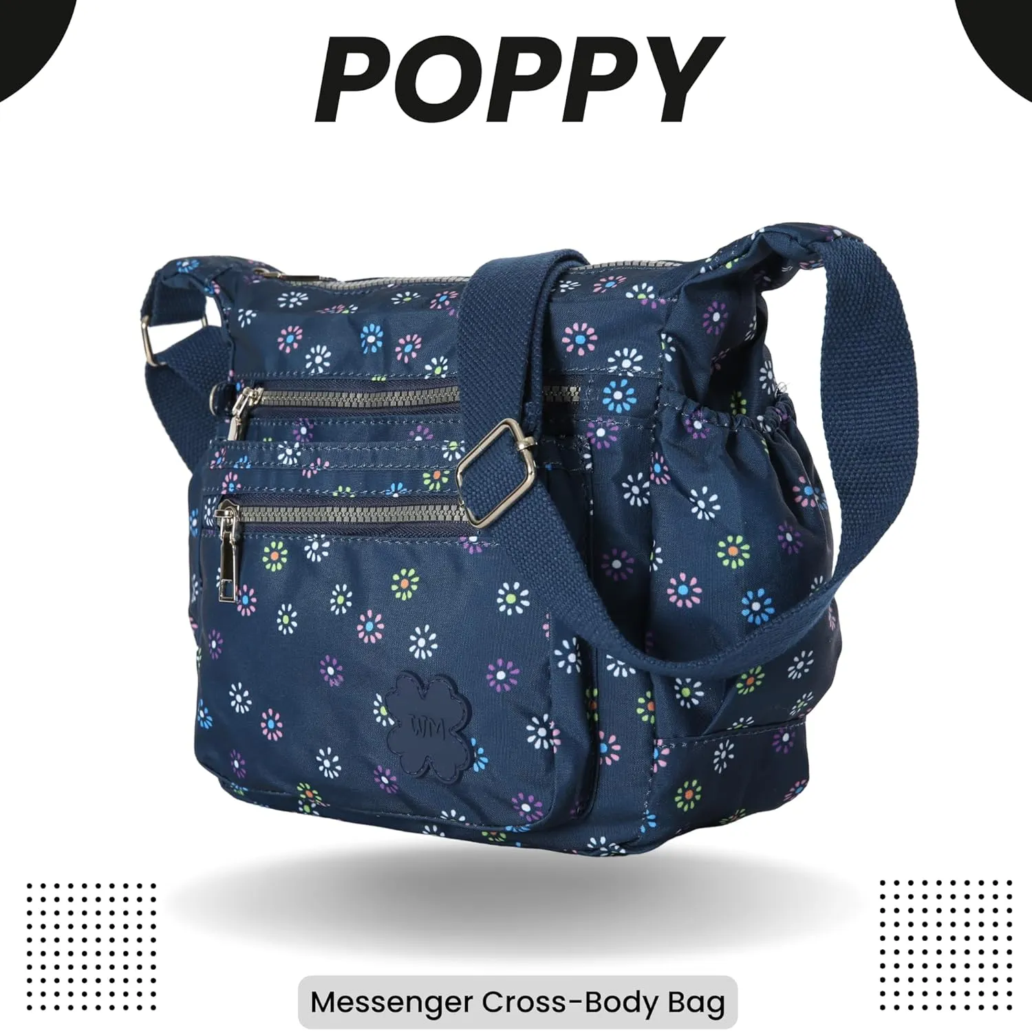 Womens Lightweight Cross Body Handbag - Medium Size Multipocket Rainproof Fabric Messenger Cross-Body Bag - Poppy