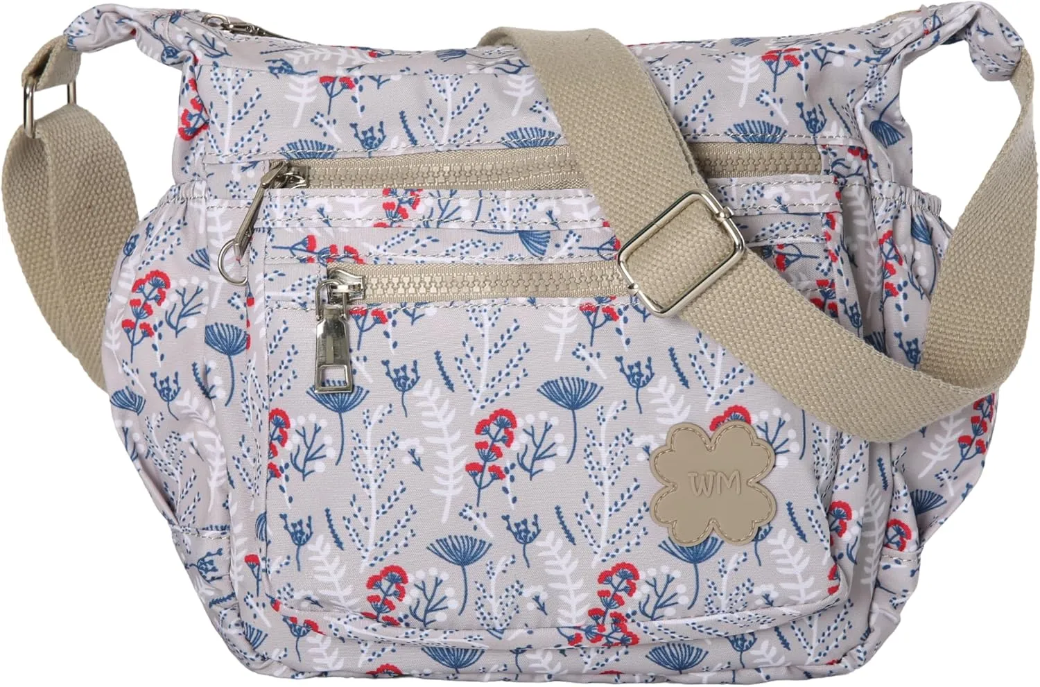 Womens Lightweight Cross Body Handbag - Medium Size Multipocket Rainproof Fabric Messenger Cross-Body Bag - Poppy