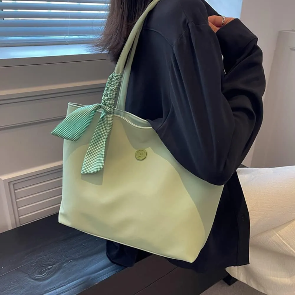 Women’s Lightweight Nylon Tote Bag with Zipper - Casual Handbag for Commuters - Double Handle Shoulder Purse (Green)
