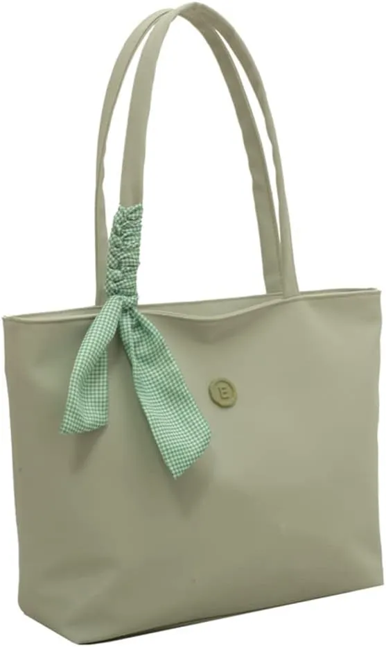 Women’s Lightweight Nylon Tote Bag with Zipper - Casual Handbag for Commuters - Double Handle Shoulder Purse (Green)