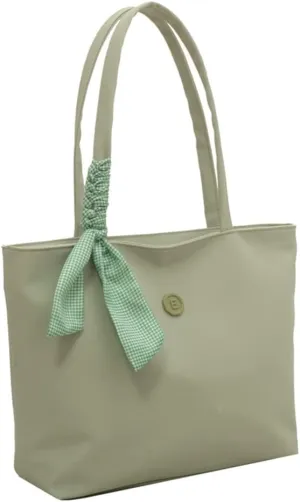 Women’s Lightweight Nylon Tote Bag with Zipper - Casual Handbag for Commuters - Double Handle Shoulder Purse (Green)