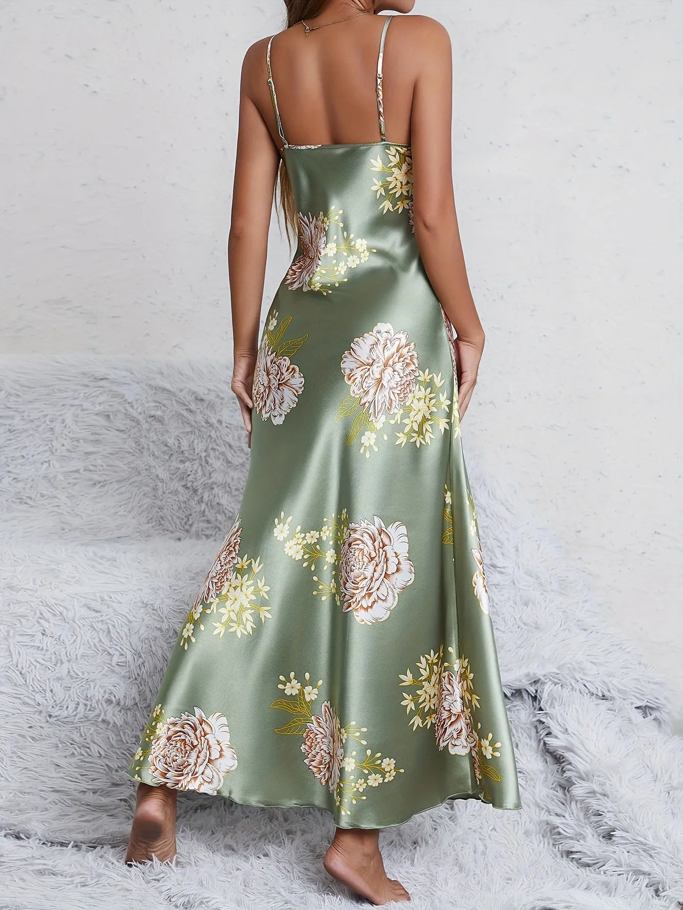 Women's printed summer sleeveless long satin silk dress