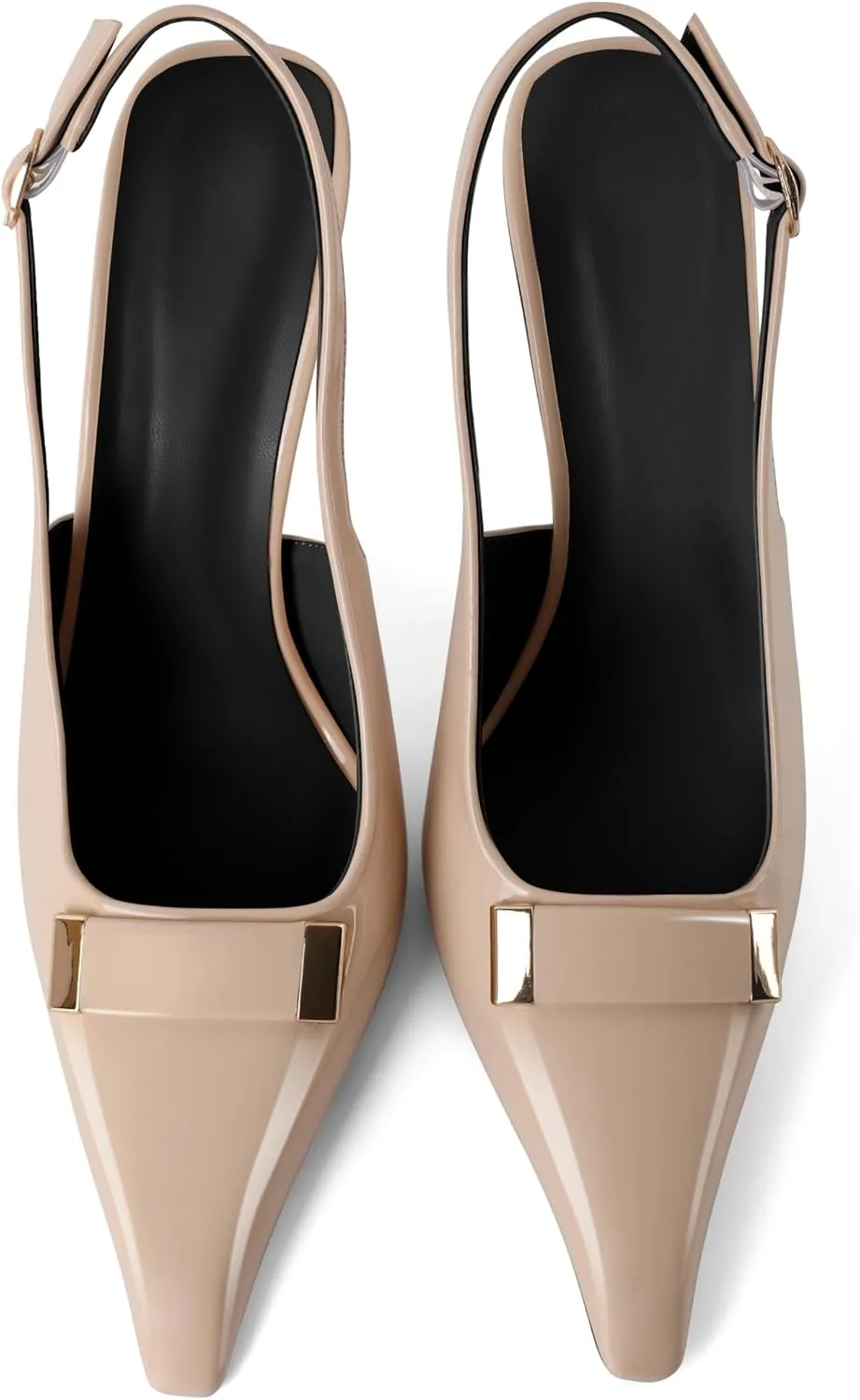 Women's Square Toe Slingback Pumps Stilettos High Heel Metal Buckle Shoes Evening 4 Inch Dress Shoes