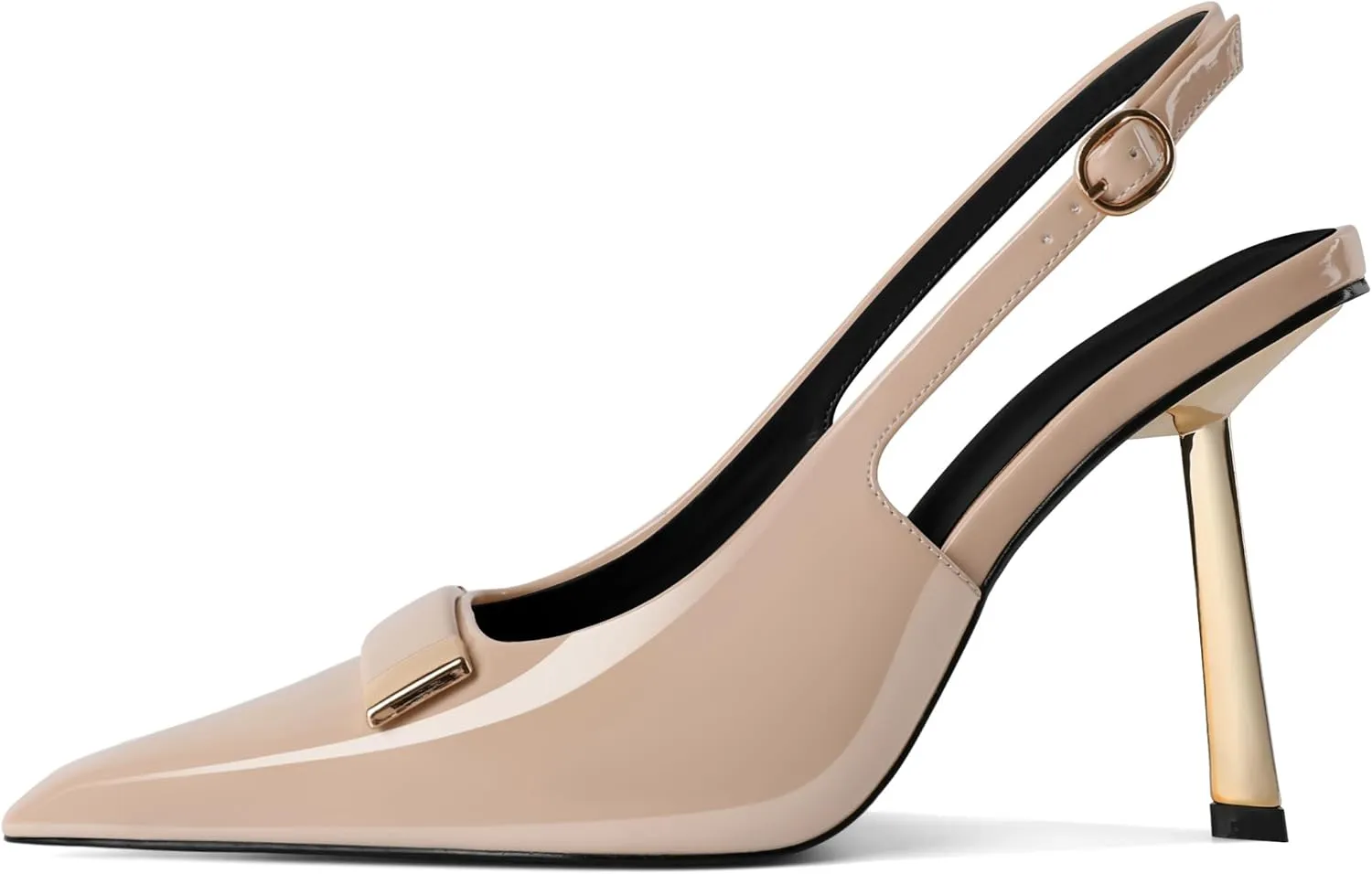 Women's Square Toe Slingback Pumps Stilettos High Heel Metal Buckle Shoes Evening 4 Inch Dress Shoes
