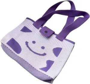 Women's Trendy Smile Face Knitted Handbag, Cute Fashion Woven Tote Bag, Female Spring & Summer Shopping Bag