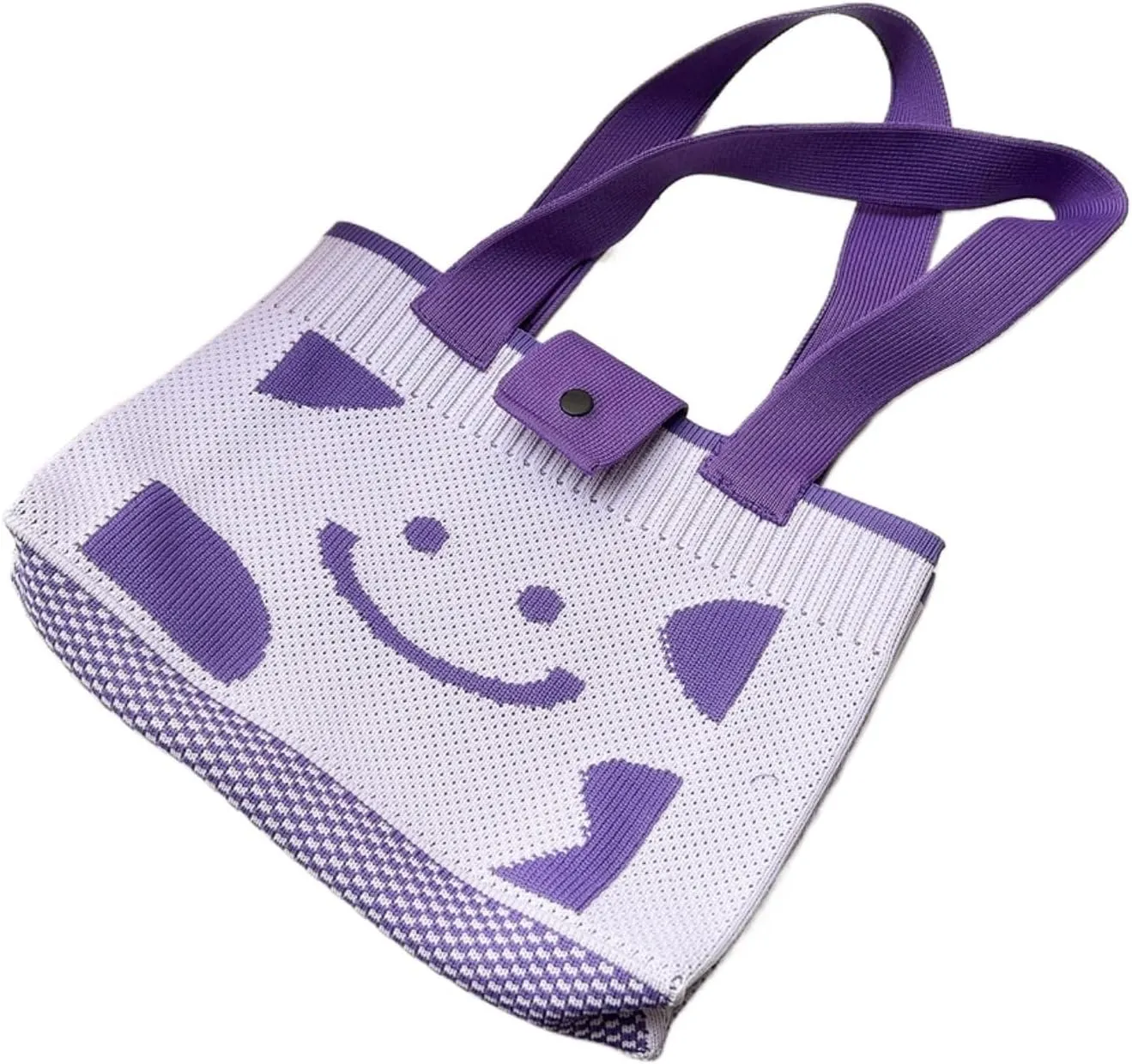 Women's Trendy Smile Face Knitted Handbag, Cute Fashion Woven Tote Bag, Female Spring & Summer Shopping Bag