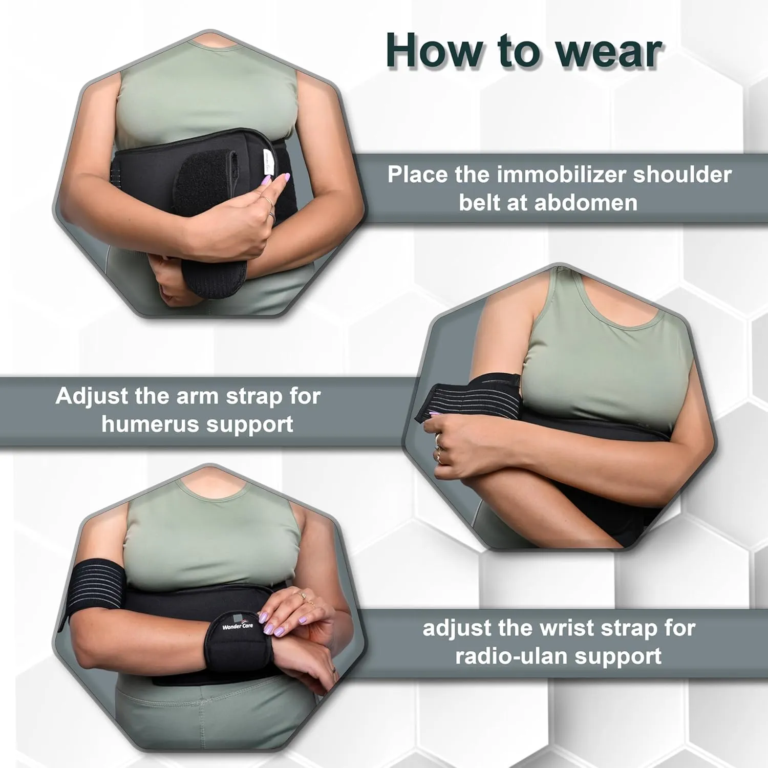 Wonder Care-Left Right Shoulder Immobilizer Arm Sling Elastic Brace for Clavicle Collar Bone Dislocation Subluxation Shoulder stabilizer Compression Brace After Rotator Cuff Surgery - Black-Size 2