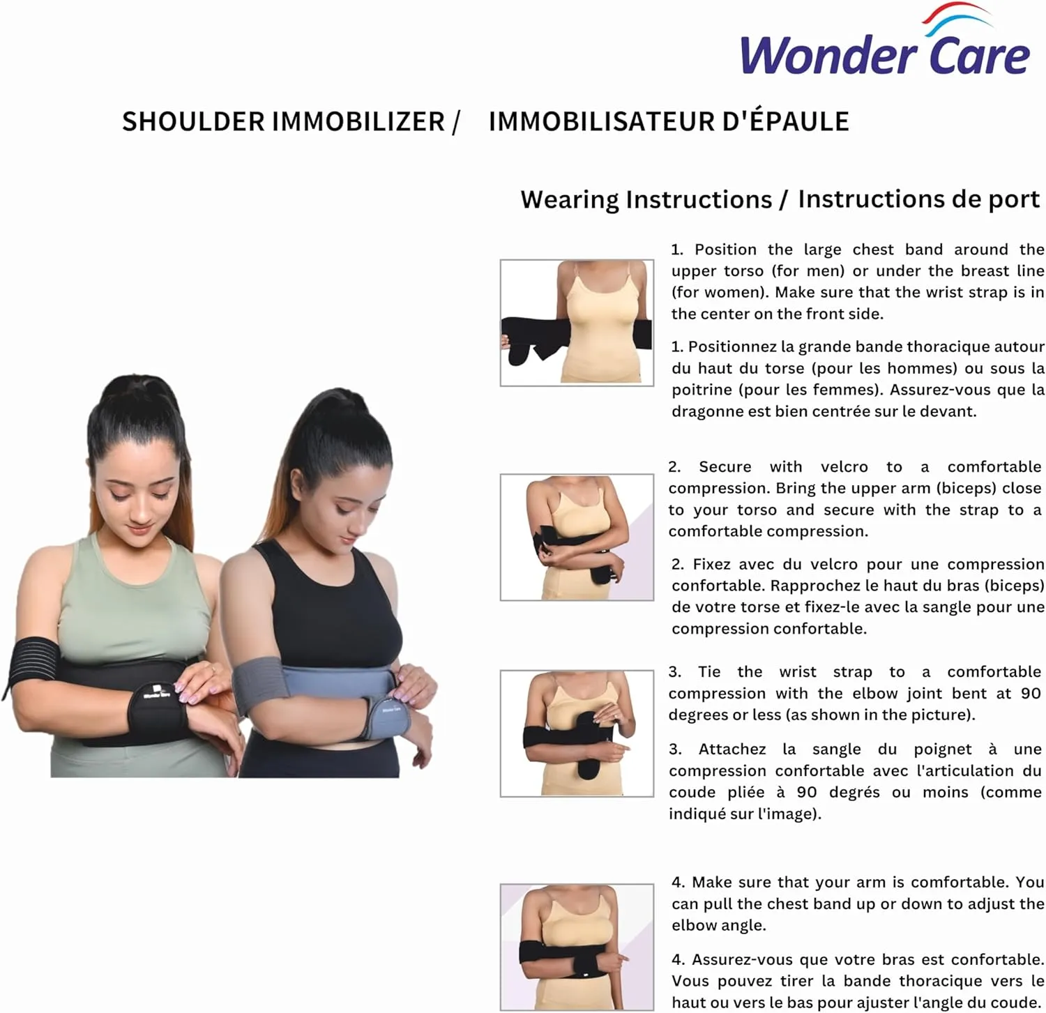 Wonder Care-Left Right Shoulder Immobilizer Arm Sling Elastic Brace for Clavicle Collar Bone Dislocation Subluxation Shoulder stabilizer Compression Brace After Rotator Cuff Surgery - Black-Size 2