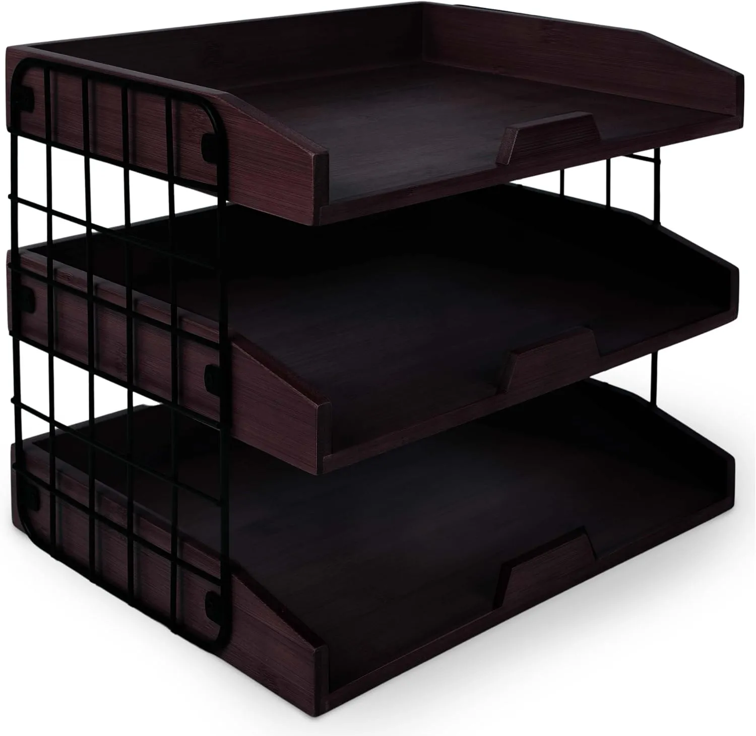 Wood Inbox Tray - Sturdy Letter Tray Desk Organizer, 3 Tier Wooden Paper Tray Organizer, 1/3" Thick Wooden Shelves Paper Organizer for Desk with Metal Frame (Unassembled, Walnut)