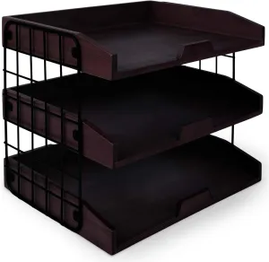 Wood Inbox Tray - Sturdy Letter Tray Desk Organizer, 3 Tier Wooden Paper Tray Organizer, 1/3" Thick Wooden Shelves Paper Organizer for Desk with Metal Frame (Unassembled, Walnut)